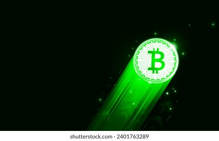 Financial chart with moving up arrow graph bitcoin  cryptocurrency technology in stock market on green color background concept innovation background, vector design