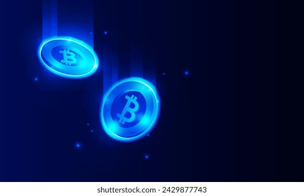 Gráfico financiero con la tecnología de criptomoneda bitcoin de gráfico de flecha que se mueve hacia arriba en el mercado de valores en fondo de color azul concepto de fondo de innovación, diseño vectorial