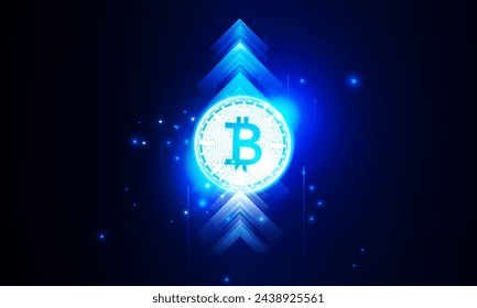 Financial chart with moving up arrow graph bitcoin cryptocurrency technology in stock market on blue color background concept innovation background, vector design