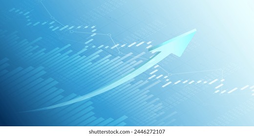 Financial chart with moving up arrow graph in stock market on blue color background