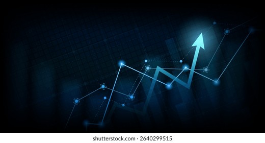 Financial chart with moving up arrow graph in stock market on blue color background