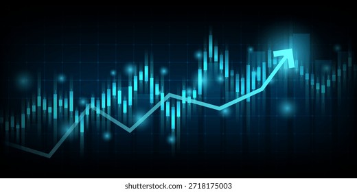 Financial chart with moving up arrow graph in stock market on blue color background