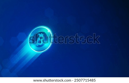 Financial chart with moving up arrow graph bitcoin cryptocurrency technology and world map in stock market on blue color hexagon and triangles background concept innovation background, vector design