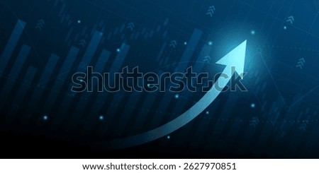 Financial chart with moving up arrow graph in stock market on blue color background