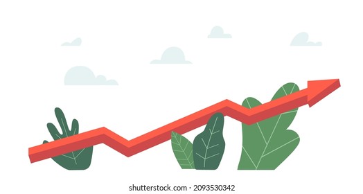 Financial Chart with Moving Up Red Arrow Graph, Stock Market Growth, Money Profit, Investment Increase. Finance Success, Progress, Analytics, Forecast, Trend Concept. Cartoon Vector Illustration