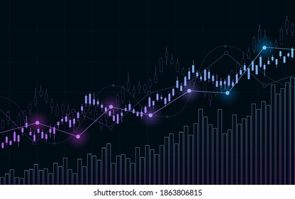 Financial Chart With Moving Up Stock Market Graph In Neon Light Color Background