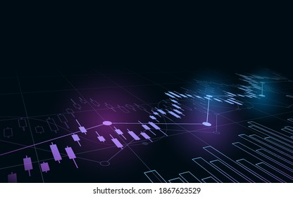 Financial chart with moving up stock market graph in neon light color background svg