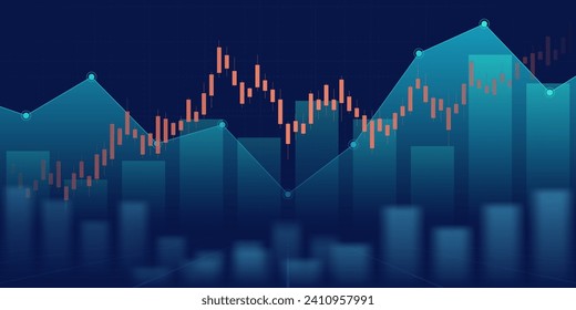 Financial chart with moving up stock market graph in blue light color background