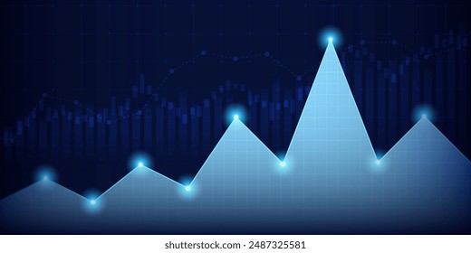 Financial chart with moving up stock market graph in blue light color background