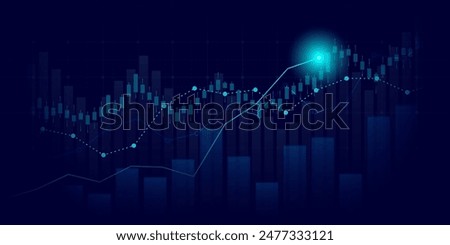 Financial chart with moving up stock market graph in blue light color background