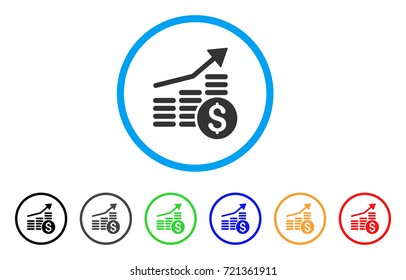 Financial Chart rounded icon. Style is a flat financial chart grey symbol inside light blue circle with black, gray, green, blue, red, orange color versions.