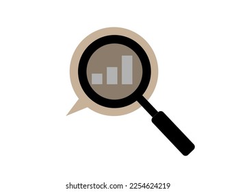 Financial chart speech bubble. Magnifying glass vector analysis of income and profit, concept investment and financial return. icon isolated on white background