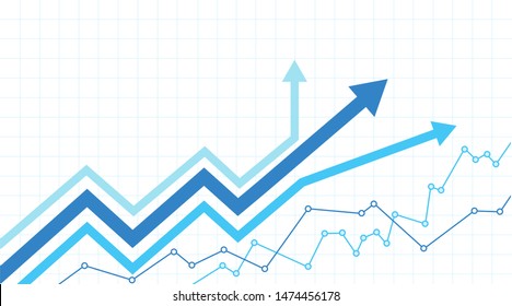 Financial chart with the three arrows going up on a white background