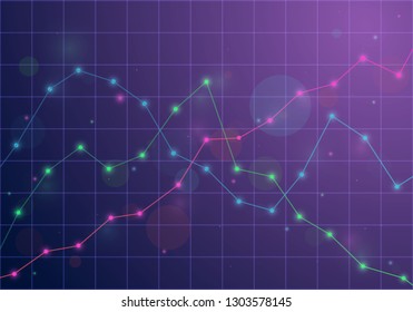 Financial chart with up trend line graph, Trend of graph. Infographics on dark. Diagram chart, illustration of information wave line infographic.