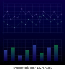 Financial chart with up trend line graph and scales.  Infographics on dark blue background. 