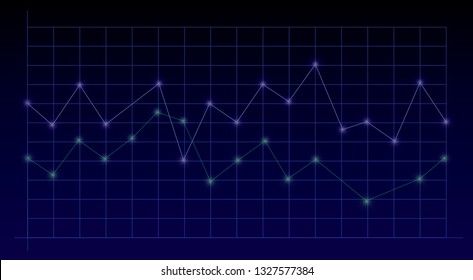 Financial chart with up trend line graph,  Infographics on dark blue background. 