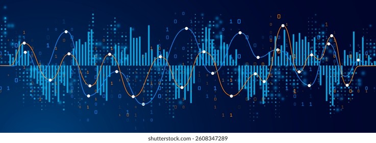Financial chart with uptrend graph and stock market numbers displayed on a gradient blue background illustrating data trends economic growth and market dynamics in a structured digital format