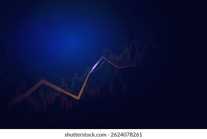 Gráfico financeiro com gráfico de castiçal de linha de alta tendência no mercado de ações