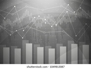 financial chart with uptrend line graph, bar chart and stock numbers on gradient dark color background