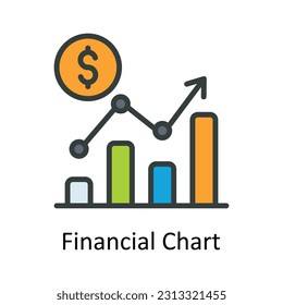 Vector de gráfico financiero   Rellenar ilustración de diseño de iconos de esquema. Símbolo de marketing digital sobre archivo EPS 10 de fondo blanco
