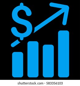 Financial Chart vector icon. Illustration style is a flat iconic blue symbol on black background.