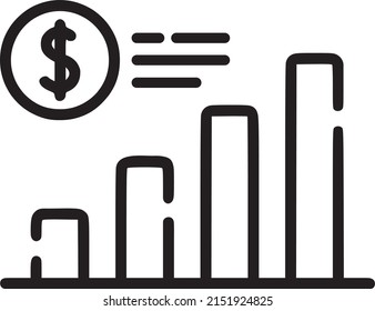 Financial chart vector icon, USD growing with outline style. For your design, logo. Vector illustration. EPS
