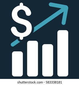Financial Chart vector pictogram. Illustration style is a flat iconic bicolor blue and white symbol on dark blue background.