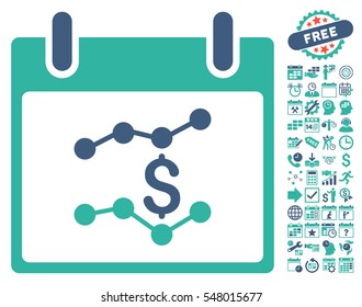 Financial Charts Calendar Day pictograph with bonus calendar and time management pictograph collection. Vector illustration style is flat iconic symbols, cobalt and cyan, white background.