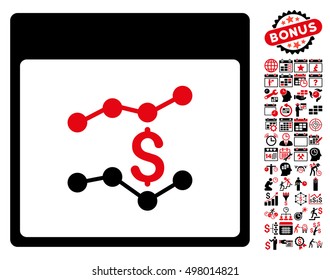 Financial Charts Calendar Page pictograph with bonus calendar and time management images. Vector illustration style is flat iconic symbols, intensive red and black, white background.