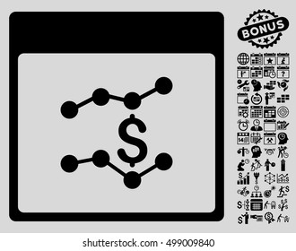 Financial Charts Calendar Page pictograph with bonus calendar and time management pictograph collection. Vector illustration style is flat iconic symbols, black, light gray background.