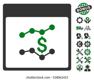 Financial Charts Calendar Page pictograph with bonus options clip art. Vector illustration style is flat iconic symbols, green and gray, white background.