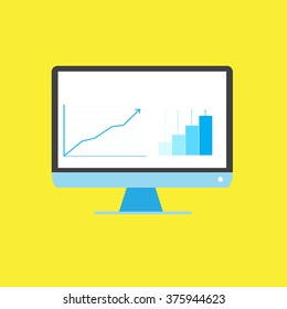 Financial charts and graph increasing shows on the computer screen.