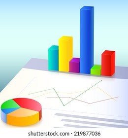 Financial charts and graphs. 3D design of profit bar. Vector illustration. Info graphic.