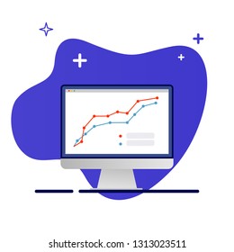 Financial charts and graphs on the computer monitor. Workplace broker. Computer with open charts and graph. Online business analytics