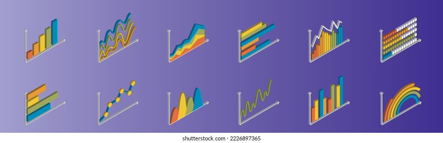 Gráficos financieros, estadísticas de datos de información, diagramas, información financiera, gráficos de mercado y gráficos de datos empresariales. Gráficos en la ilustración isométrica del vector 3d.
