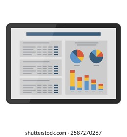 Financial charts and reports on a digital tablet, technology and business concept