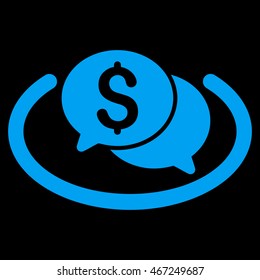 Financial Chat Area icon. Vector style is flat iconic symbol with rounded angles, blue color, black background.