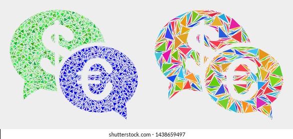 Financial chat collage icon of triangle elements which have different sizes and shapes and colors. Geometric abstract vector design concept of financial chat.