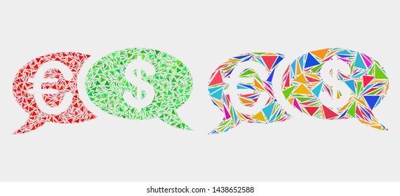 Financial chat messages collage icon of triangle elements which have different sizes and shapes and colors. Geometric abstract vector design concept of financial chat messages.