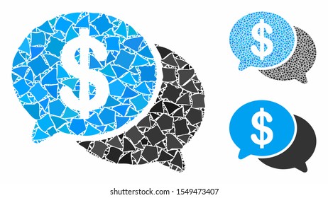 Financial chat mosaic of unequal parts in different sizes and shades, based on financial chat icon. Vector unequal parts are organized into illustration.