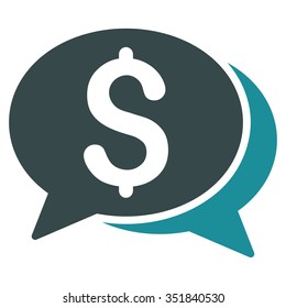 Financial Chat vector icon. Style is bicolor flat symbol, soft blue colors, rounded angles, white background.