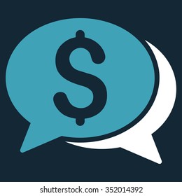 Financial Chat vector icon. Style is bicolor flat symbol, blue and white colors, rounded angles, dark blue background.