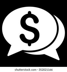 Financial Chat vector icon. Style is flat symbol, white color, rounded angles, black background.