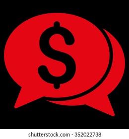 Financial Chat vector icon. Style is flat symbol, red color, rounded angles, black background.