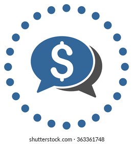 Financial Chat vector icon. Style is bicolor flat circled symbol, cobalt and gray colors, rounded angles, white background.