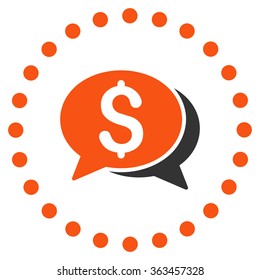 Financial Chat vector icon. Style is bicolor flat circled symbol, orange and gray colors, rounded angles, white background.