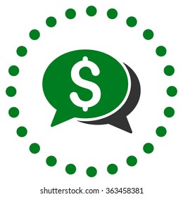 Financial Chat vector icon. Style is bicolor flat circled symbol, green and gray colors, rounded angles, white background.