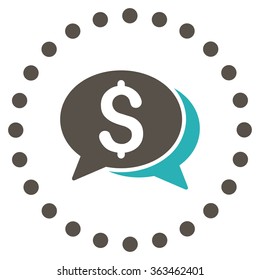 Financial Chat vector icon. Style is bicolor flat circled symbol, grey and cyan colors, rounded angles, white background.