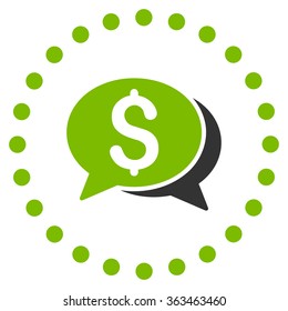 Financial Chat vector icon. Style is bicolor flat circled symbol, eco green and gray colors, rounded angles, white background.