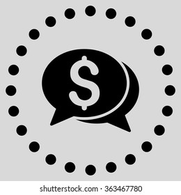 Financial Chat vector icon. Style is flat circled symbol, black color, rounded angles, light gray background.